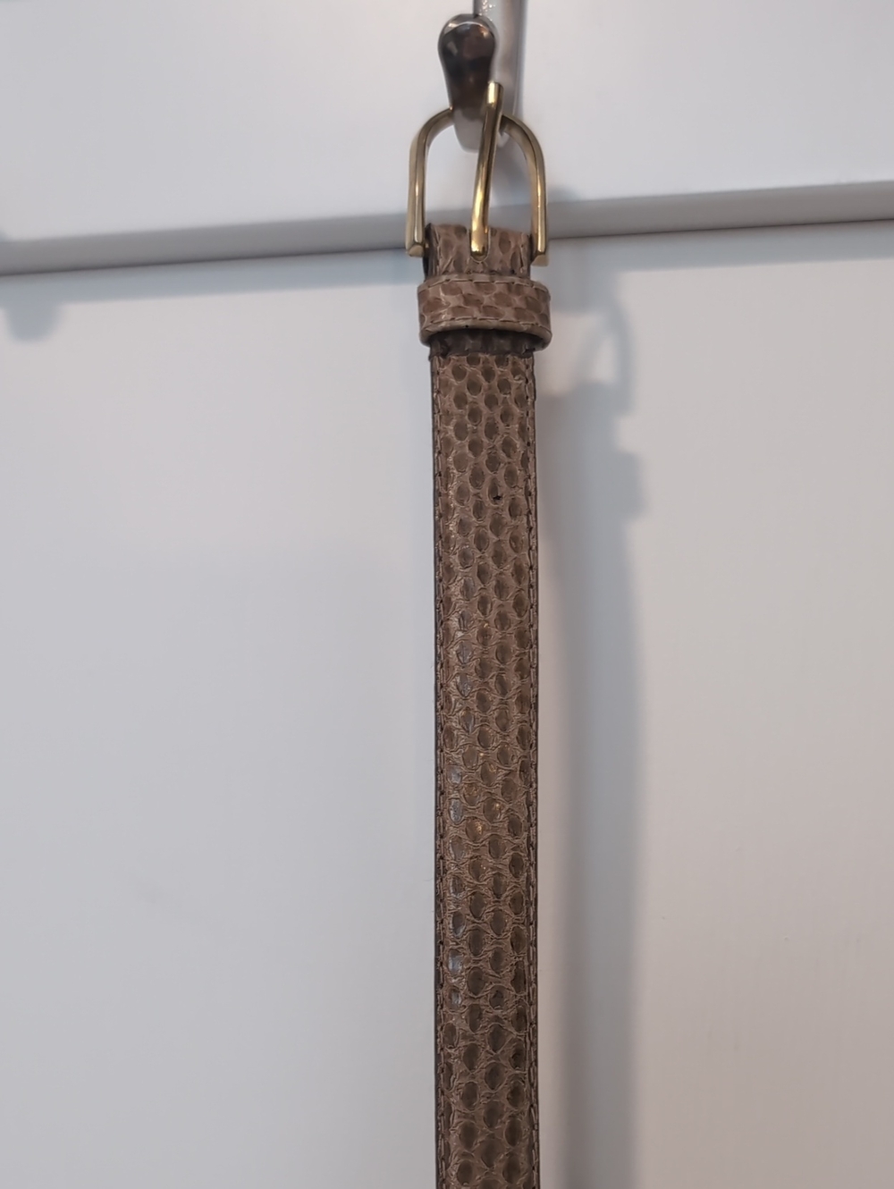 Women's Taupe Snake Skin Leather Belt with Brass Buckle